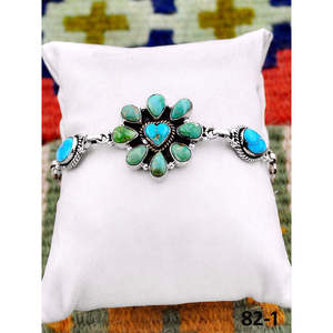 Southwest Handmade Emerald Valley Cuff <b>Bracelet</b> with White Water Turquoise & Sterling <b>Silver</b> Floral Pattern for Gift - Product Image 2