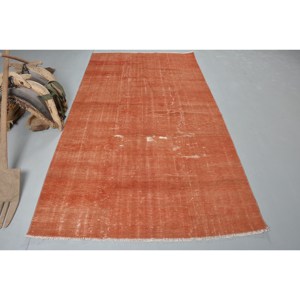 Alfombra de lana turca Vintage, 4 pies, 7 pulgadas, 8 pies, 7 pulgadas, área grande, patrón de pasillo rectangular, tonos naranjas cálidos, técnica de tejido plano, látex - Product Image 1