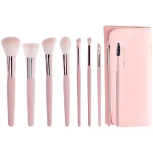 Private Label Bast Fiber Hair Eyeshadow Brush Set Professional Mascara Lip Eye Makeup Brush Set with Wooden handle