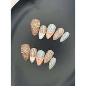 Uñas Postizas Elegantes Color Marfil Perla, Calcomanías Decorativas para Uñas - Product Image 1