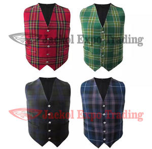 <b>Men's</b> High Quality Tartan Plaid V-Neck 5 Button <b>Vest</b> Stylish Scottish Dress Waistcoat for Wedding Prom Breathable Woolen Fabric - Product Image 3