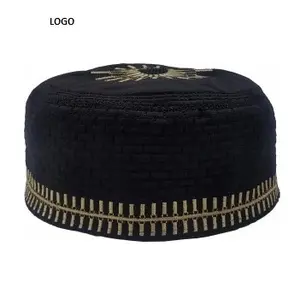 Custom Black Printed Design Muslim Praying 2024 Hats Bucket Caps Hats Muslim Wear Islamic Masjid Crotched Breathable Hats Caps