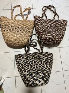 <b>Straw</b> Woven Bohemian Tote <b>Bag</b> Striped Pattern Two Handles Shoulder Strap Open Top Casual Women's Handbag Cotton Lining Daily Use - Product Image 6
