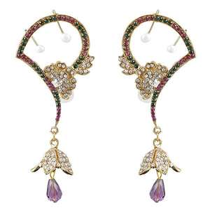 Pendientes de puño fino Kriaa, Perla de piedra austriaca púrpura chapada en oro, modelo 1300538 - Product Image 1