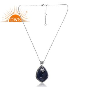 Best Selling 925 <b>Sterling</b> <b>Silver</b> Natural Sodalite Gemstone Pendant <b>Necklace</b> Custom Jewelry For <b>Women</b> Gift For Her - Product Image 1