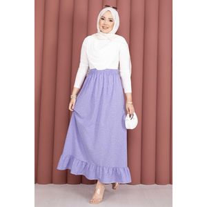 Lilac Polka Dot Ruffled <b>Skirt</b> <b>Elastic</b> Waist Comfortable and Breathable Digital Print on Cotton and Knitted Fabric for Summer - Product Image 4
