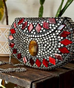 Pochette en pierre conception de luxe sacs faits à la main concepteur de soirée en argent prêt à expédier Sa résine laiton mosaïque avec métal - Product Image 4