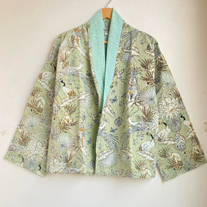 Kantha Veste courte à nouer sur le devant Veste ouverte Manteau japonais Jungle Print Jacket Cotton Women Festival Outerwear Christmas Gift - Product Image 1