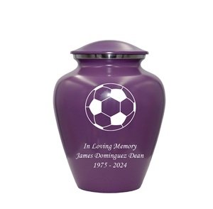 Urna de cremación de fútbol, urna funeraria personalizada para adultos humanos para amantes de los deportes, urna personalizada con bolsa de terciopelo, tamaño personalizado púrpura - Product Image 1