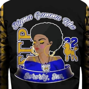 Chaqueta Universitaria de Satén Griega SGRho Sigma Gamma Rho 1922 Azul Real Dorado, Ropa Femenina de Hermandad - Product Image 6