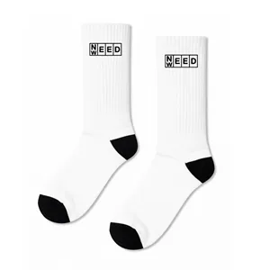 Unisex White Sports <b>Socks</b> 'NEED' Text <b>Fun</b> Embroidered Design Customizable Logo High Quality Anti-Bacterial Digital for Autumn - Product Image 1