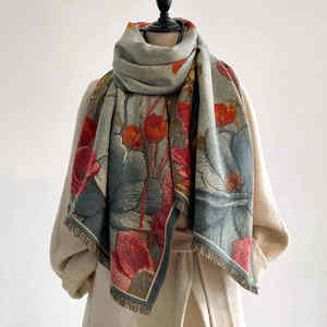 2025ผ้าแจ็คการ์ดลายดอกไม้สำหรับผู้หญิงผ้าแคชเมียร์เทียมแนวศิลปะฤดูหนาวที่ดีที่สุด - Product Image 2