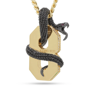 Black Mamba Número de 8 Collar con Black Diamond Snack Dragon Gold HipHop Colgante para hombres - Product Image 3