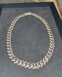 แฟชั่นสุดหรูของผู้ชายสร้อยคอไมอามี่คิวบาเชื่อมโยงโซ่ VVS Moissanite เพชรสีทองสเตอร์ลิงเงินสุดเจ๋งสำหรับปาร์ตี้ฮิปฮอป - Product Image 1