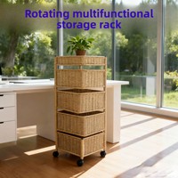 Chariot de rangement moderne en rotin PE, étagère de cuisine rotative multi-niveaux sur pied, organisateur de produits divers et de collations de style pastoral