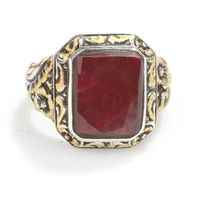 Bague pour homme en argent sterling 925 avec rubis rectangulaire, pierre épaisse, design géométrique en grappe, gravure romantique sur colonne