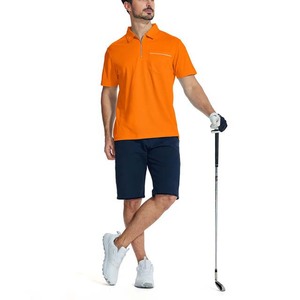 Men's <b>Orange</b> Short Sleeve Knitted <b>Polo</b> Shirt With Zipper Collar And Chest Pocket Casual Style - Product Image 4