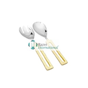 Serveurs à salade avec poignées en boucle dorée Couverts en métal en acier inoxydable Décoratifs faits à la main Couverts de luxe Décoration HandmadeCoutellerie - Product Image 1
