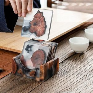 Sous-verres décoratifs en bois naturel et résine de haute qualité, style bohème, écologiques, pour la maison, le bureau, vente en gros - Product Image 2
