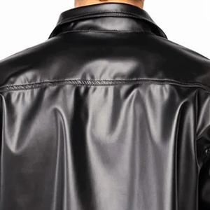 Chemises en cuir à manches longues pour hommes en gros, logo personnalisé, coupe ample, col montant, broderie, chemises formelles décontractées à fermeture éclair pour hommes - Product Image 6