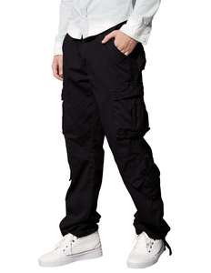 Pantalon de survêtement léger en toile de coton haute taille pour hommes pantalon de travail cargo foncé grand plat de sécurité utilitaire de construction - Product Image 4