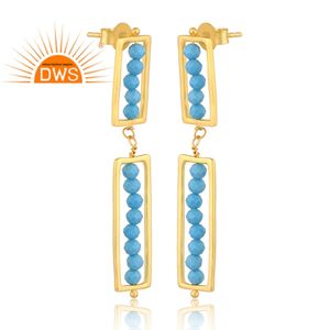 Pendientes Colgantes de Plata de Ley con Baño de Oro de 18K y Turquesa Natural, Joyería Fina de Fabricante - Product Image 2
