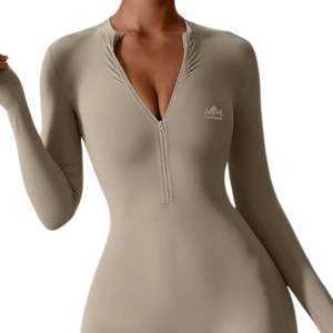 Combinaison une pièce pour femme, fermeture éclair sur le devant, extensible, moulante, manches courtes, tenue de sport décontractée, streetwear - Product Image 1