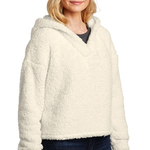 Hoodie personnalisé 100 % polyester blanc pour femme, en polaire Teddy duveteuse, chaud, coupe oversize, style pull court et moelleux, OEM - Product Image 3