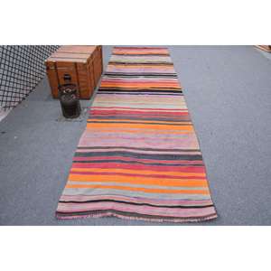 3.6x12.9 ft Vintage Turkish Rug, <b>Runner</b> Rug, Kilim <b>Red</b> Wool Rug - Product Image 1