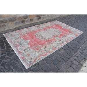 Alfombra turca vintage, rojo, beige, 5,6x9,6 pies, área grande, diseño de retazos de lana para pasillo o dormitorio, respaldo de látex - Product Image 3