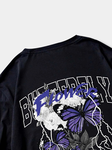 เสื้อผ้าลำลองคุณภาพสูงของผู้ชายเสื้อยืดโอเวอร์ไซส์พิมพ์ลายผีเสื้อความยาวสำหรับสวมใส่ทุกวันสีทึบ - Product Image 5