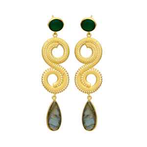Green Onyx Swirl <b>Stud</b> Earrings, Golden Enchantment <b>Stud</b> Earrings - Product Image 1