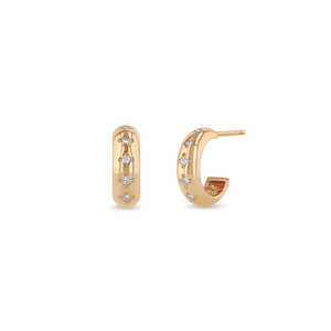 Conjunto de bisel de 5 cortes de diseño auténtico, pendientes de aro Chubby Huggie de diamante cultivado en laboratorio, joyería hecha a mano, envoltura de oro para mujer con perla - Product Image 3