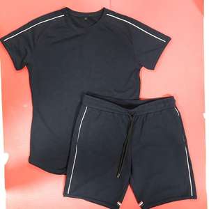 Logotipo personalizado de dos piezas logotipo personalizado verano ropa deportiva camisa y pantalones cortos conjunto para los hombres de algodón corriendo personalizado hombres conjunto corto - Product Image 1