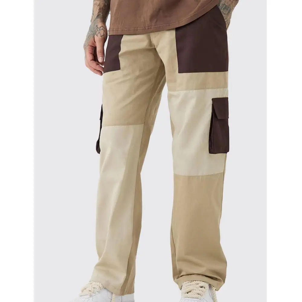 Wholesale Customized Export Quality Tall Relaxed Fit Colour block cargo pants