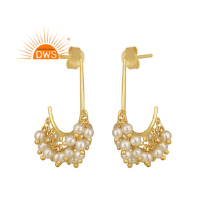 Best Selling Sterling <b>Silver</b> 18K Gold Plated Natural <b>Pearl</b> Beaded Gemstone Dangle <b>Earring</b> Demi Fine Jewelry Manufacturer - Product Image 2