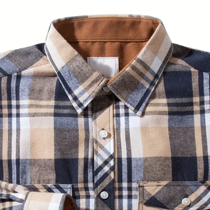 Chemise en flanelle 100% coton pour homme avec logo personnalisé, respirante, séchage rapide, écologique, printemps, noir, rouge, boutons rétro, manches longues - Product Image 4