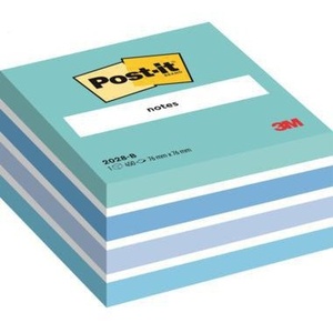 Bloc-notes adhésifs promotionnels Post-it 450 feuilles, cubes de notes autocollantes, turquoise, blanc, bleu rétro, bleu zen, bleu paradis, 76 x 45 x 76 mm (L x - Product Image 1