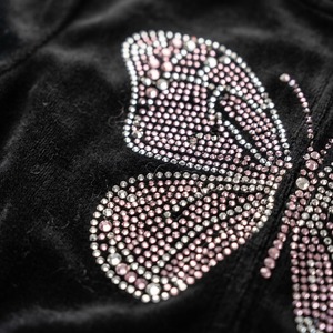 Custom Rhinestone <b>Hoodie</b> Women <b>Velour</b> Fitted Zip Up Rhinestone Butterfly Back Y2K <b>Hoodie</b> OEM Wholesale - Product Image 4