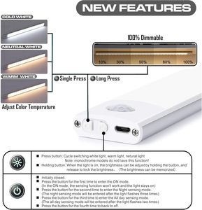 Clar-hiện đại dưới tủ <span class=keywords><strong>Led</strong></span> cảm biến ánh sáng lên không dây có thể sạc lại từ tính chiếu sáng cho tủ quần áo nhà bếp 10 20 30 40 cm - Product Image 2