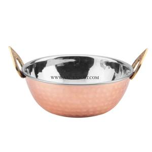 Espejo interior pulido con utensilios de cocina martillados de cobre pulido exterior Kadhai superventas forma personalizada comida Kadhai - Product Image 2