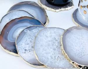 Posavasos de ágata de cristal al por mayor, rebanada galvanizada de oro, piedra preciosa tallada para el hogar, técnica decorativa de meditación curativa - Product Image 6