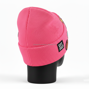 <b>Pink</b> Women Winter Beanie Cap 280 GSM High Quality Rib Knit <b>Fabric</b> Soft Warm Custom Embroidery Badges Logo Jacquard Beanies Cap - Product Image 5