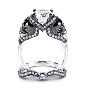 Jeulia Two Tone Sterling Silver <b>Skull</b> <b>Ring</b> with Round Cut Zircon Great Gift Idea - Product Image 4
