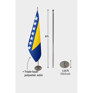 Drapeau d'intérieur officiel de la Bosnie-Herzégovine avec logo personnalisé 3x5 pieds, impression numérique sur soie et coton, mât en aluminium - Product Image 6