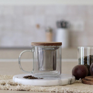 Taza de Vidrio con Infusor de Té de 300 ml, Tetera Ideal para Té, Té de Hierbas, Infusiones y <span class=keywords><strong>Rooibos</strong></span>, Taza de Vidrio con Tapa de Madera - Product Image 4