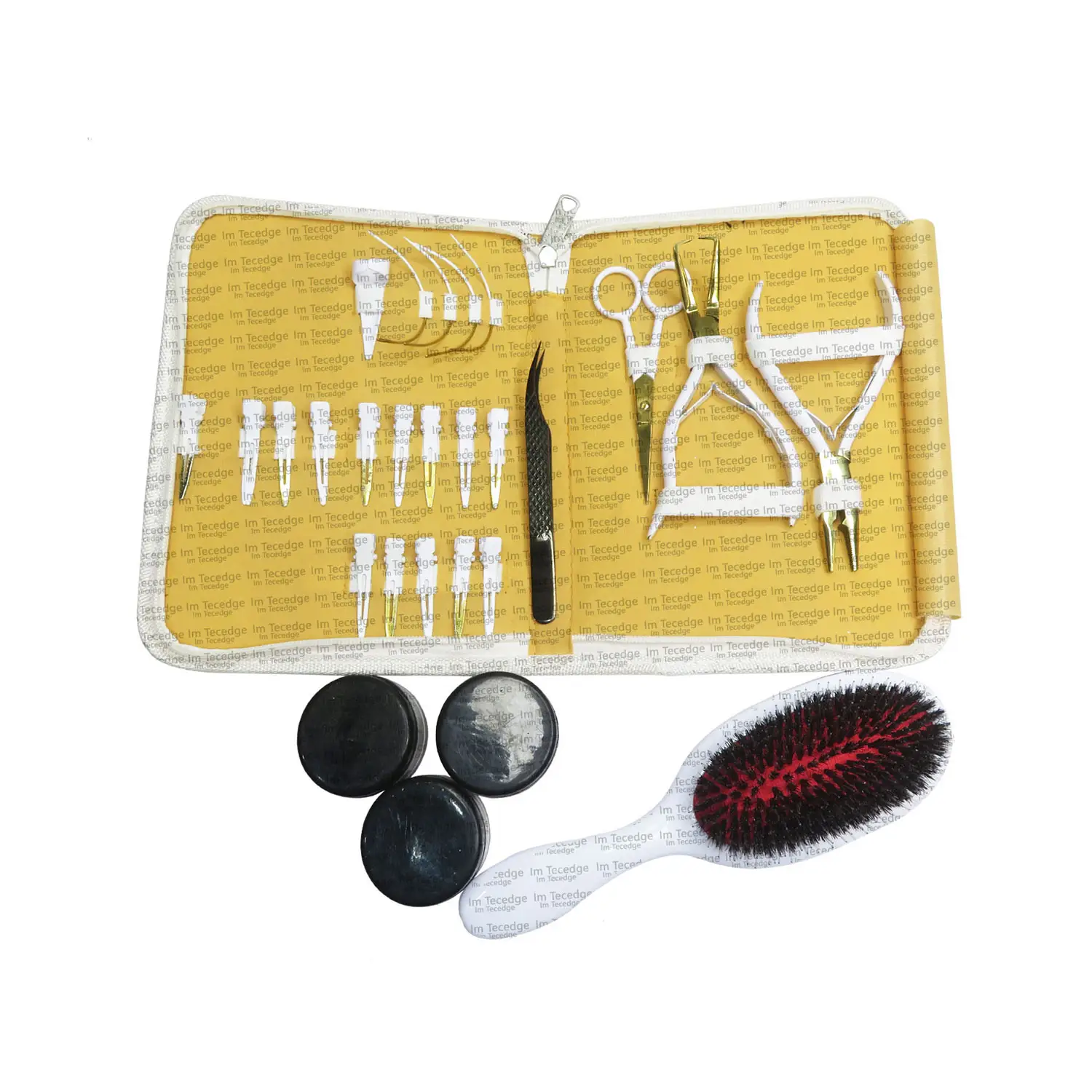 Tous les nouveaux outils d'extension de cheveux White Golden Strong And Multi Functional Accessories Beads Jar Bristle Brush With Leather Case