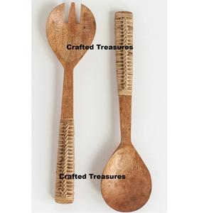 Serveur de salade naturel de vente chaude ensemble de 2 pièces avec poignée de sculpture en demi-os outils de cuisine de mélange de salade personnalisés - Product Image 6