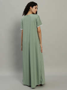 Chemise de nuit et robe de nuit élégante en dentelle 100% coton pour femmes, col rond, longueur totale, pour le printemps et l'été - Product Image 6