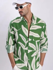 Camisa informal ajustada de algodón 100% para hombre, diseño propio, estampado transpirable, cuello extendido, tejido teñido liso, suministro ODM - Product Image 3